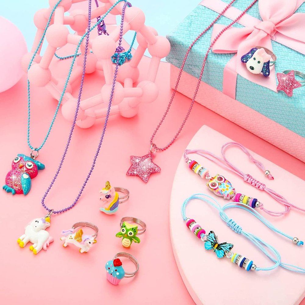 NEW 24 Pcs Little Girl Jewelry Kids Unicorn Necklace Cute Woven Bracelet, Ring - Picture 4 of 5